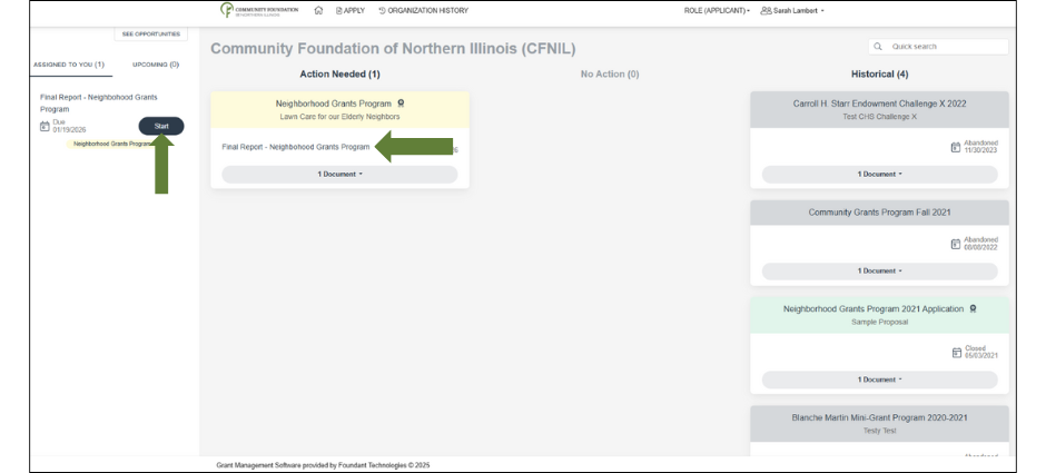 neighborhood grants screenshot